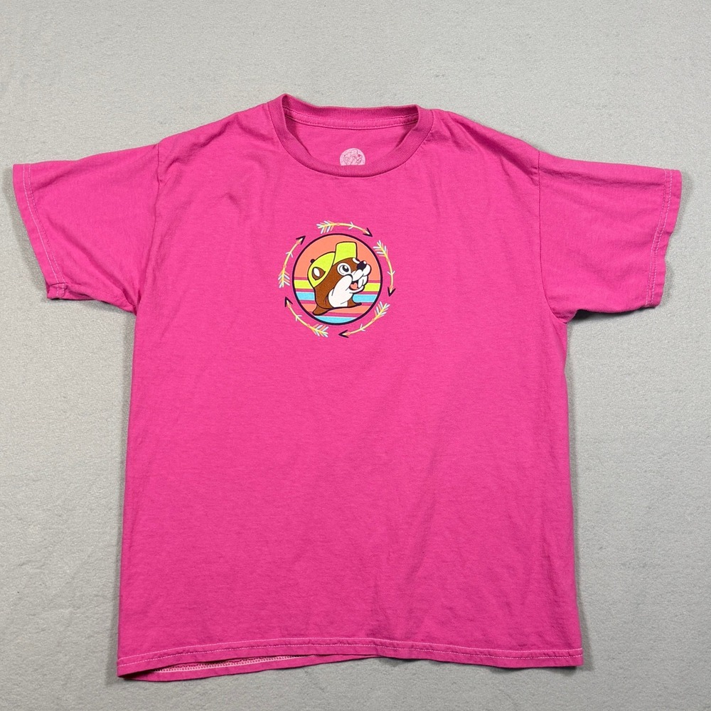 Buc-ee's Shirt Youth Large YL Pink Graphic Tee Easily Distracted By Dogs Jeep